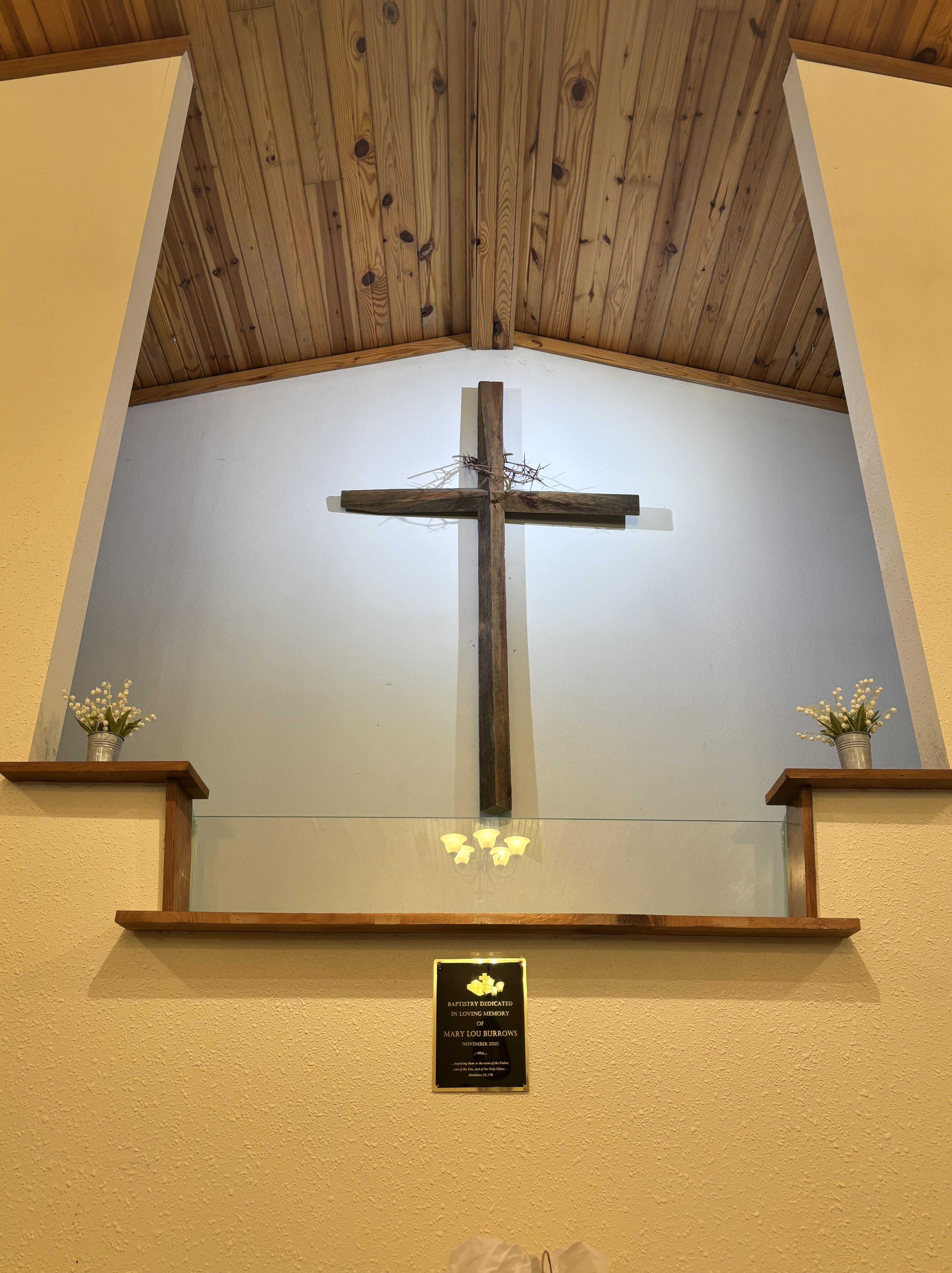 A picture of the church pulpit and stage area.